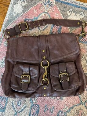 Coach Brown Leather Messenger Bag with Brass Hardware